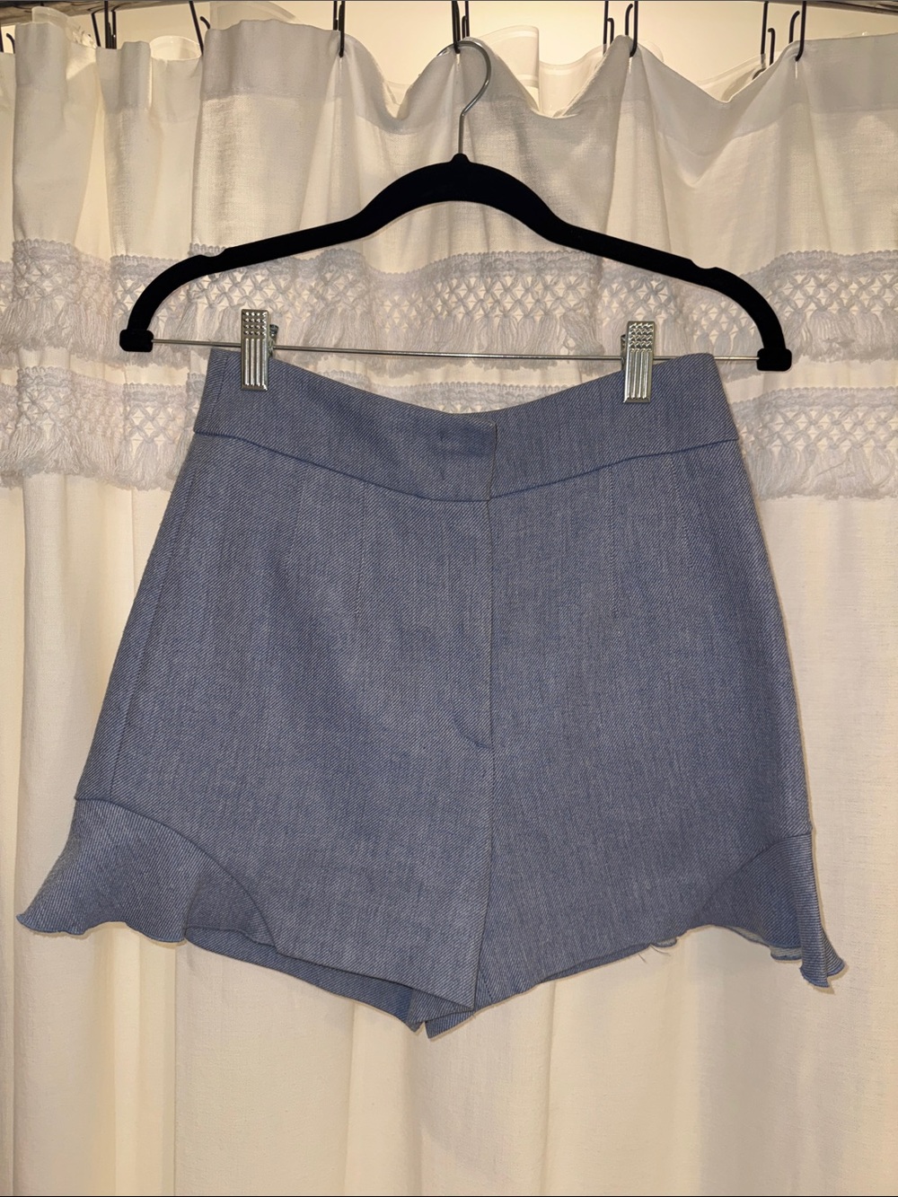 Zara Light Blue Women's High-Waist Ruffle Hem Shorts